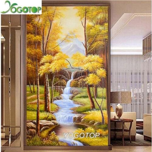 Large autumn tree DIY Diamond Painting Full Diamond Embroidery Rhinestone Mosaic Home Decor waterfall natural landscape YY4528