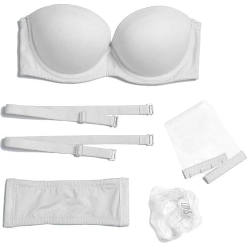 Pure White Bras For Women Straps Padded Push Up Bras Strapless Wedding Underwear Underwire Dropshipping