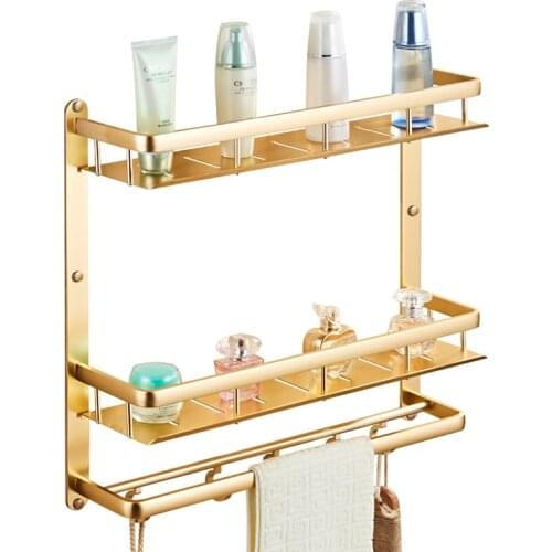 European style antique gold double space aluminum bathroom storage rack wall mounted