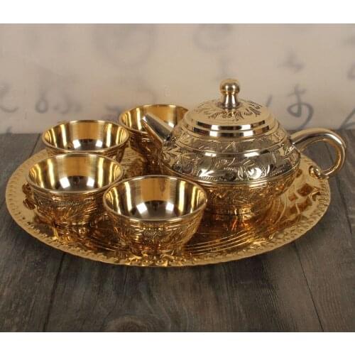 Imported India brass teapot teacup tea plate kungfu tea set household handmade copper tea pot cup tray samll set