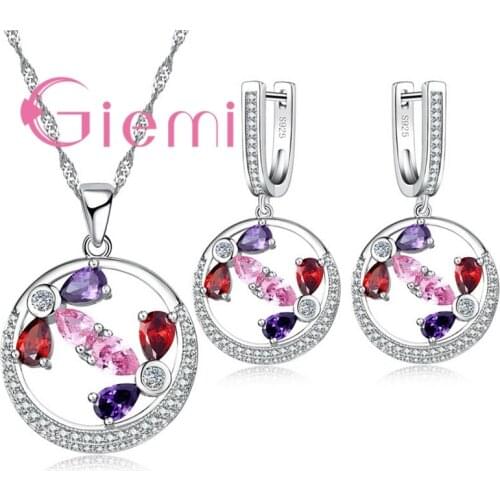 Exquisite Colored Flower Shape Pattern Necklace Earrings for Women Party Wedding Ceremony Jewelry Set