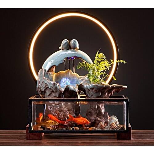 Zq Rockery Fortune Decoration Lamp Ring Fish Tank Circulation Fortune Living Room Fountain Office Creative Gift