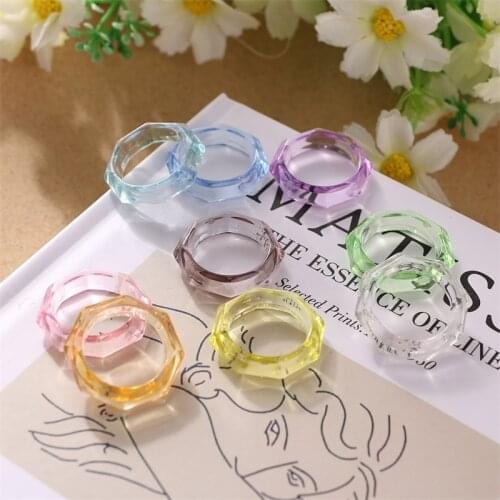 Korean Fashion Geometric Irregular Resin Rings Transparent Round Acrylic Ring For Women 2021 Trend Vintage Colorful Plastic Ring