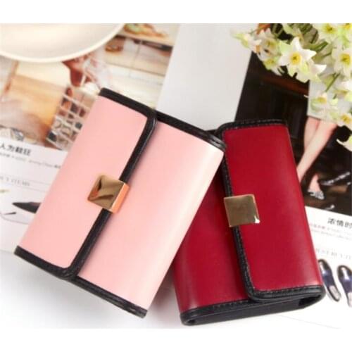 Women Matte PU Leather Short Wallet Patchwork Coin Purse Credit Cards Holder Money Wallet Vintage Women Leather Wallet carteira