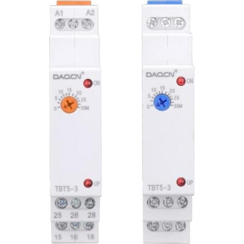 Beautiful CE approval 24-240VAC/DC universal din rail time relay TBT5-3/2 time timer voltage relay 220v time set range 0.1s-60M