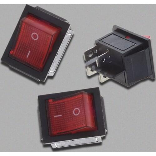 Red Light Illuminated 4 Pin DPST ON/OFF Snap in Rocker Switch 16A 20A 250V AC