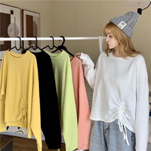 5 Solid Colors Crop Tops Cotton Harajuku Hoodie Women Thin Punk Grunge Sweatshirt Drawstring Pullover Loose Girls Sweatshirts
