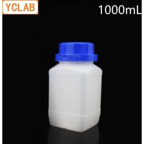 YCLAB 1000mL Square Sampling Bottle HDPE Plastic 1L with Blue Cap Prevent Theft Clasp Inner Pad High Density Polyethylene