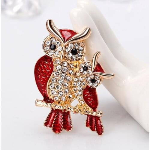 Personality Trendy Owl Animal Shape Crystal Drop Oil Brooches For Women Girl Corsage Jewelry Gifts Charm Accessories