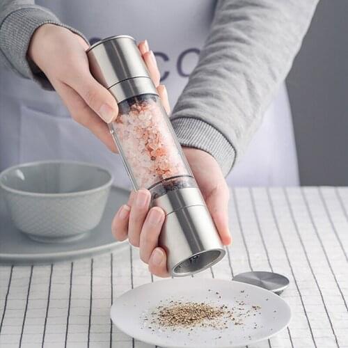 2 In 1 Stainless Steel Durable Salt Pepper Manual Mill Grinder Shaker Refillable