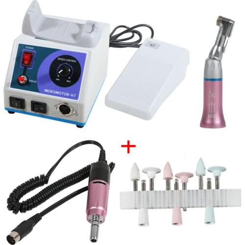 Dental Lab Marathon Micro Electric motor N7 Machine+Contra Angle Handpiece Pink+Burs RA0309-2