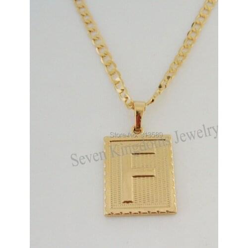 Min order 10$/ - YELLOW GOLD OVERLAY FILLED BRASS 24" CUBAN NECKLACE&LETTER F INITIAL PENDANT/Great Gift