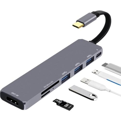 7 in 1 Type-c Multifunctional docking station USB-C to HDMI+USB3.0x3+USB3.1(PD)+SD+Micro SD Aluminum alloy material 4K*2K 30Hz