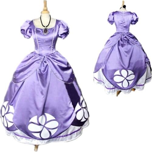 Cartoon Princess Cosplay Sofia Costume Halloween Carnival Role-playing Ball Gown Adult Women Purple Party Dress