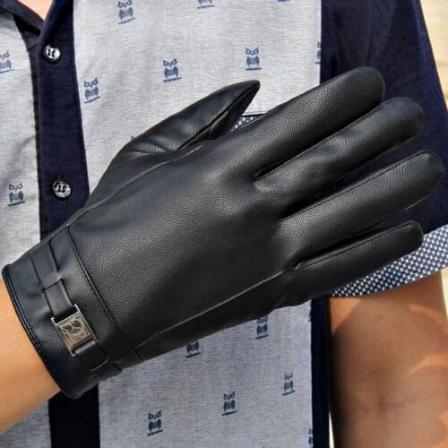 Mens Winter Gloves Washed Leather Touch Screen Warm Gloves Riding Plus Velvet Business Mittens Elegant Leather Gloves