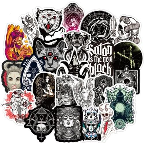 10/30/50PCS Cartoon Gothic Demon Horror Black and White Punk Waterproof Graffiti Notebook Toy Decorative Sticker Wholesale