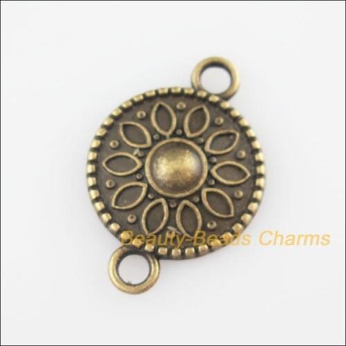 New 20Pcs Antiqued Bronze Color Round Flower Charms Pendants Connectors 15.5x23mm