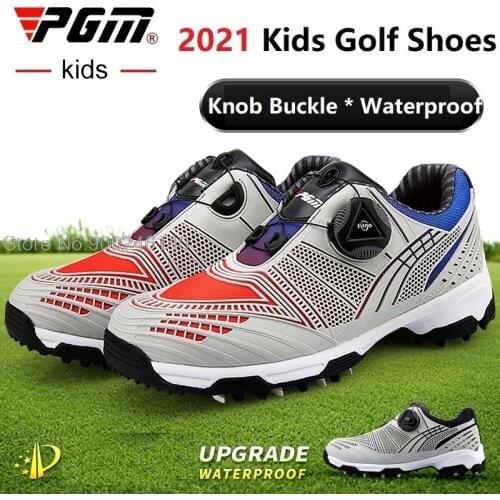 Pgm Golf Shoes Junior Non Slip Waterproof Sneakers For Kids Rotating Buckle Non-Slip Golf Shoes Boys Soft Lightweight Trainers