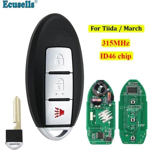 Full Complete 3 Button Remote Key Smart Car Key Fob 315MHz ID46 PCF7952 Chip KYDZ Board Uncut Blade for Nissan New Versa Micra