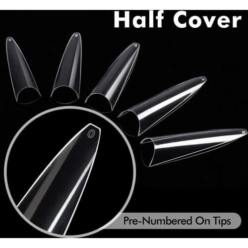 Clear Stiletto Nail Tips 600pcs Acrylic Stiletto Nail Tips Long Shape Half Cover False Nail Tips 10 Sizes