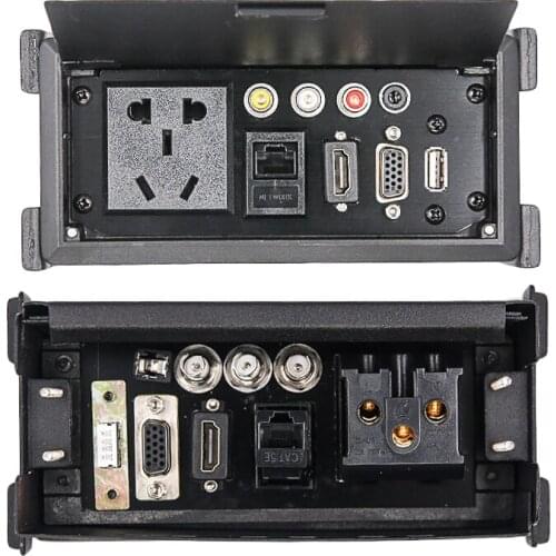 Clamshell Desktop Power Socket Zinc Alloy Panel UK AU US AC Socket Outlet with USB AV 3.5mm Audio VGA HDMI RJ45 Port