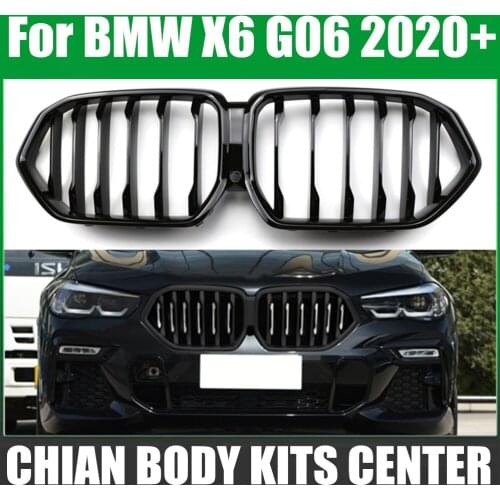 1set Gloss Black Front Bumper Racing Grill Kidney Grilles For New BMW X6 G06 2020 2019 M Power Performance Auto Accessories
