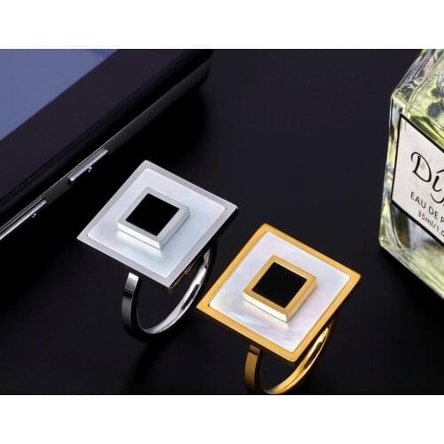 Luxury Brand Square Shell Charms Women Rings Wedding Party Vintage Jewelry Stainless Steel Bague dame