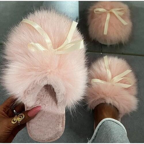 Warm House Slippers Winter Soft Furry Slipper Women Faux Fur Slides Female Girls Slip On Home Flats Shoes Woman Home Shoe