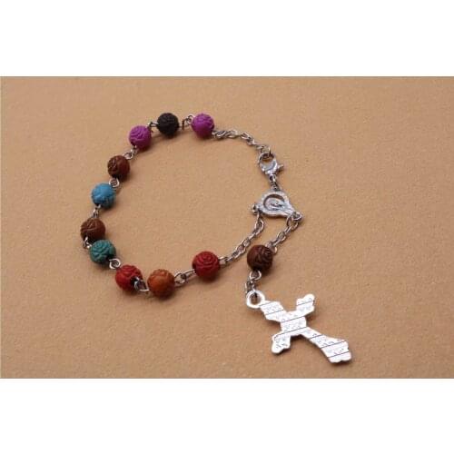 TZK resin 8MM colorful rose rosary bracelet. Virgin Mary Rosary Rose Bracelet. Pray for the rose lady gift. Catholic bracelet