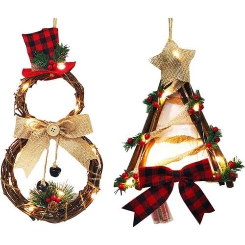 Christmas Tree Decoration Hanging Pendant LED Garland Light Wreath Flower Ring Ornament Xmas Indoor Mall Home Decor Craft