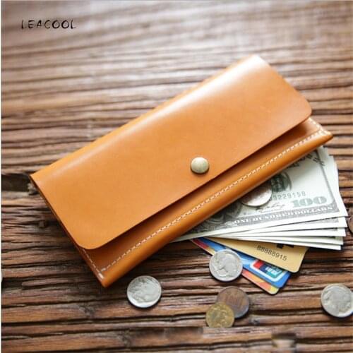 Vintage Handmade Mens Purse Cowhide Genuine Leather Long Wallet Slim Clutch Male Wallets ID Card Holder Thin Bag