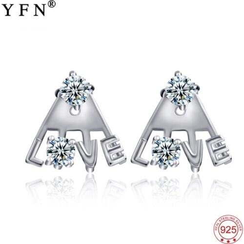 YFN Genuine 925 Sterling Silver LOVE Letter Earring Fashion Jewelry Stud Earrings For Women Two Ways to Wear