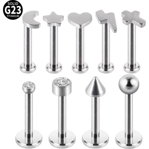 1PC G23 Titanium Threadless Push in Moon Ear Tragus Cartilage Helix Lightning Earring Piercing Labret Lip Rings Earrings Studs