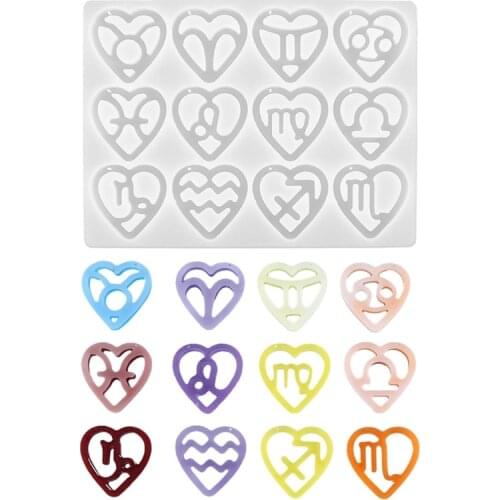 12 Constellation Pendants Crystal Epoxy Resin Mold Love Heart Earrings Keychain Silicone Mould DIY Crafts Jewelry Casting