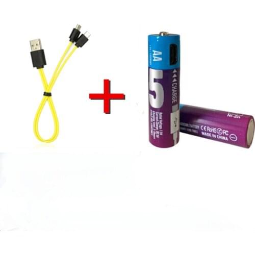 2pcsNew 1.5V AA rechargeable battery 1300mwh USB Ni-Zn rechargeable battery with Micro USB cable for fast charging