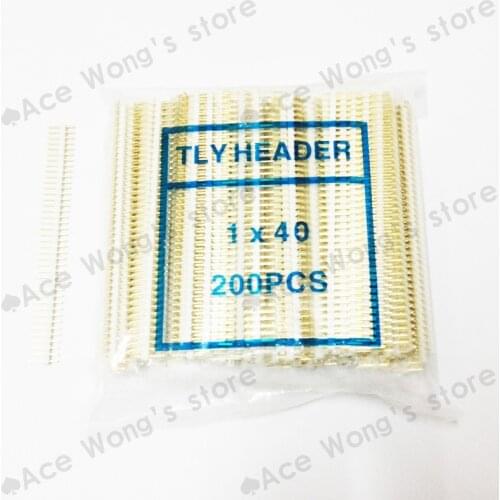 200pcs/lot 2.54mm White Single Row Male 1X40 Pin Header Strip Gold-plated