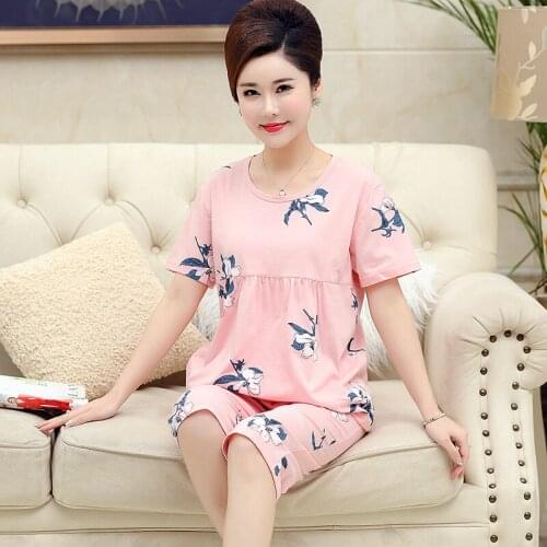 2019 Women sexy cotton nightgowns 2pieces sleepwear sets plus size M-4XL ladies short sleeve pyjamas