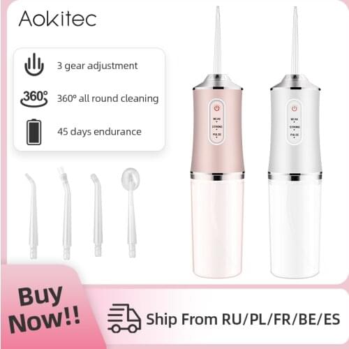 220ML Oral Irrigator USB Rechargeable Water Flosser Portable Dental Water Jet Floss Teeth Cleaner Large Water Tank With 4 Nozzle