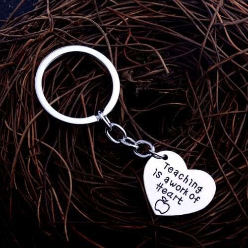 36PC Teachers Keychains Teaching Is A Work Of Heart Keyrings Heart Pendant Charm Key Rings Women Men Thanksgiving Gifts Jewelry