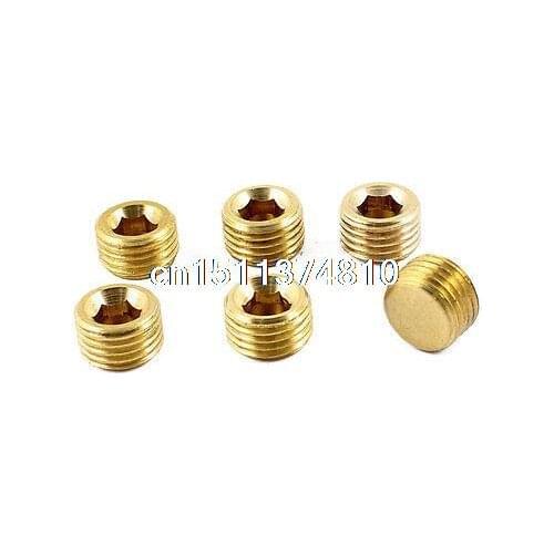 6 Pcs Air Pipe Fittings 1/4"PT Male Thread Hex Socket Brass Plugs Caps