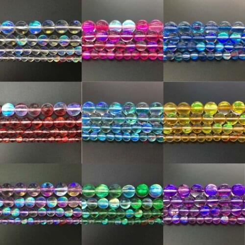 Austria Crystal Synthesis Glitter Moon Stone Soomth matte Beads For Jewelry Making DIY Bracelet Necklace 6/8/10/12 mm Strand 15