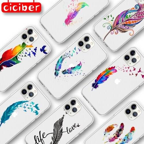 Color Feather Case For iPhone 11 12 Pro Max Mini Cover For iPhone 7 8 6 S Plus X XR XS MAX 5 SE 2020 Soft Silicone TPU Back Capa