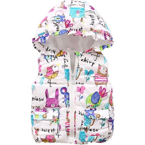 Cheaper Spring Autumn Thicken Warm Baby Girl Vests For Girls Hoodies Cartoon Printed Kids Girl Waistcoats Kids Coats Outerwear