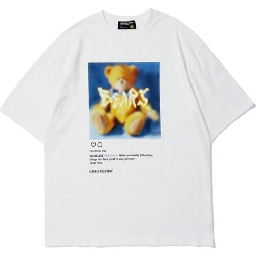 Fashion Oversize T Shirt Men Bear Print Cotton Streetwear T-shirt Short Sleeved Hip Hop Tee Tops Harajuku Male Tee Shirt