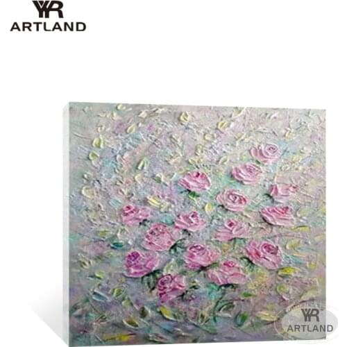 Large sizes beautiful pink rose flowers on the wall Hand painted oil painting on canvas for home decoration art hanging pictures