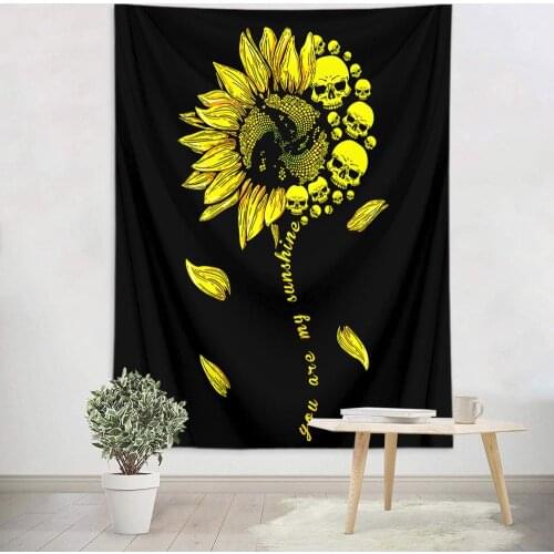 Creative Skull Sunflower Tapestry Wall Hanging Dorm Decor Polyester Hippie Tapestry Carpets Decorative Blanket Fabric Bed Sheet