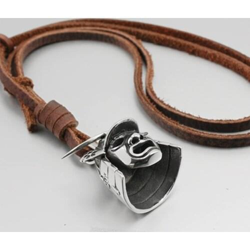 Japanese Samurai Armor Face 316L Stainless Steel Mens Biker Rock Punk Pendant 4P013 Leather Necklace