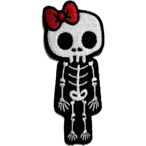 Cute Skeleton Girl Embroidered Badge Made by Twill with Merrow Border and Iron On Customized & MOQ 50pcs free shipping by Post