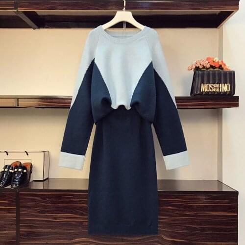 Fashion Large Size Sweater Set Casual Loose Two-piece Set Suit Skirt Set Ensemble Femme Survetement Year-old Female Costume