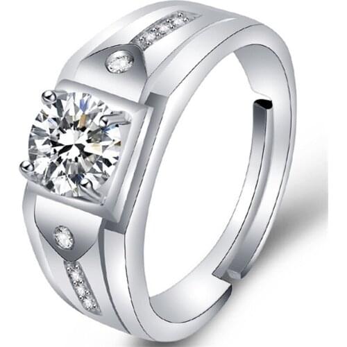 Trendy Style Square Crystal Open Mens Ring Engagement Wedding Party Male Rings Jewelry Adjustable Hand Accessories